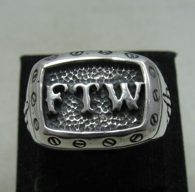 Riesiger schwerer echt Sterling Silber Ring massiv 925 F**K The World Handarbeit