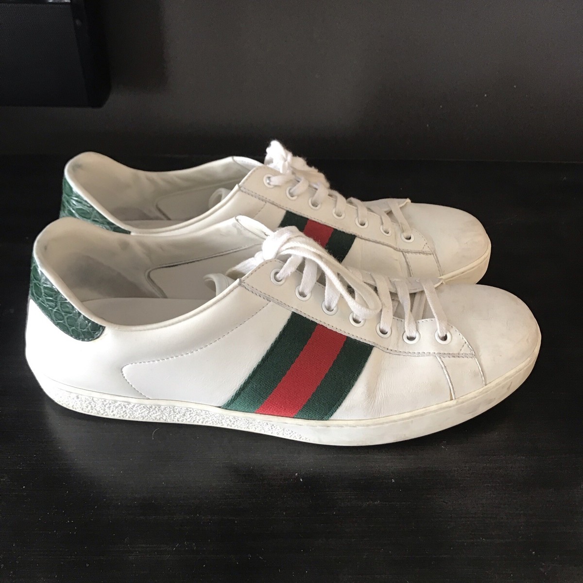 Gucci Ace Classic White Leather Low Top Sneakers Stripe Logo Gucci Ace Classic White Leather Low Top Sneakers Stripe Logo
