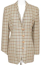 GIORGIO ARMANI Jacket Blazer Houndstooth Yellow Brown Grey Rounded Lapel Sz 42