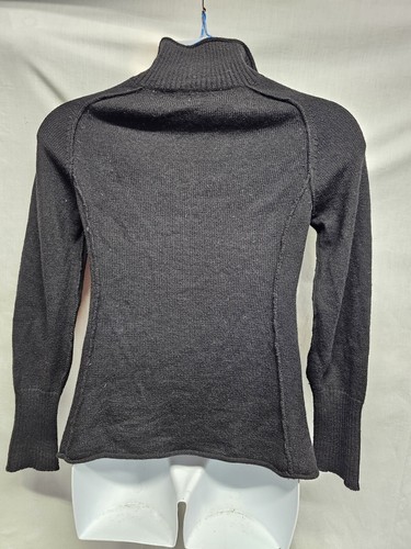 Peruvian Connection Sweater Size S Solid Black Alpaca 1/2 Button Long Sleeve - Picture 2 of 3