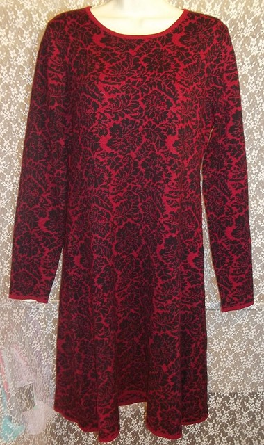 red and black sweater dress