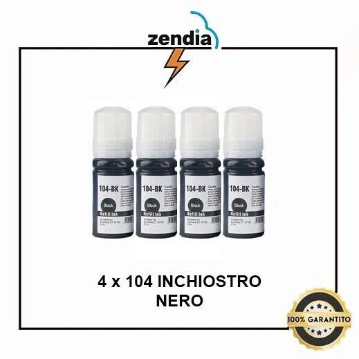 4 x Inchiostro Nero ricarica per Epson Ecotank ET1810 ET2810 ET2821 WF7010 104