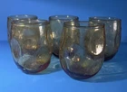 Set Of 5- Blenko Style, MCM Amber Glass Roly Poly Low Ball Rocks Glasses