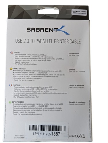 Sabrent USB to Parallel IEEE 1284 Printer Cable Adapter (CB-DB25) - Picture 2 of 3