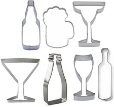 7 Piece Beverage Cookie Cutter Set Beer Champagne Wine Margarita Metal