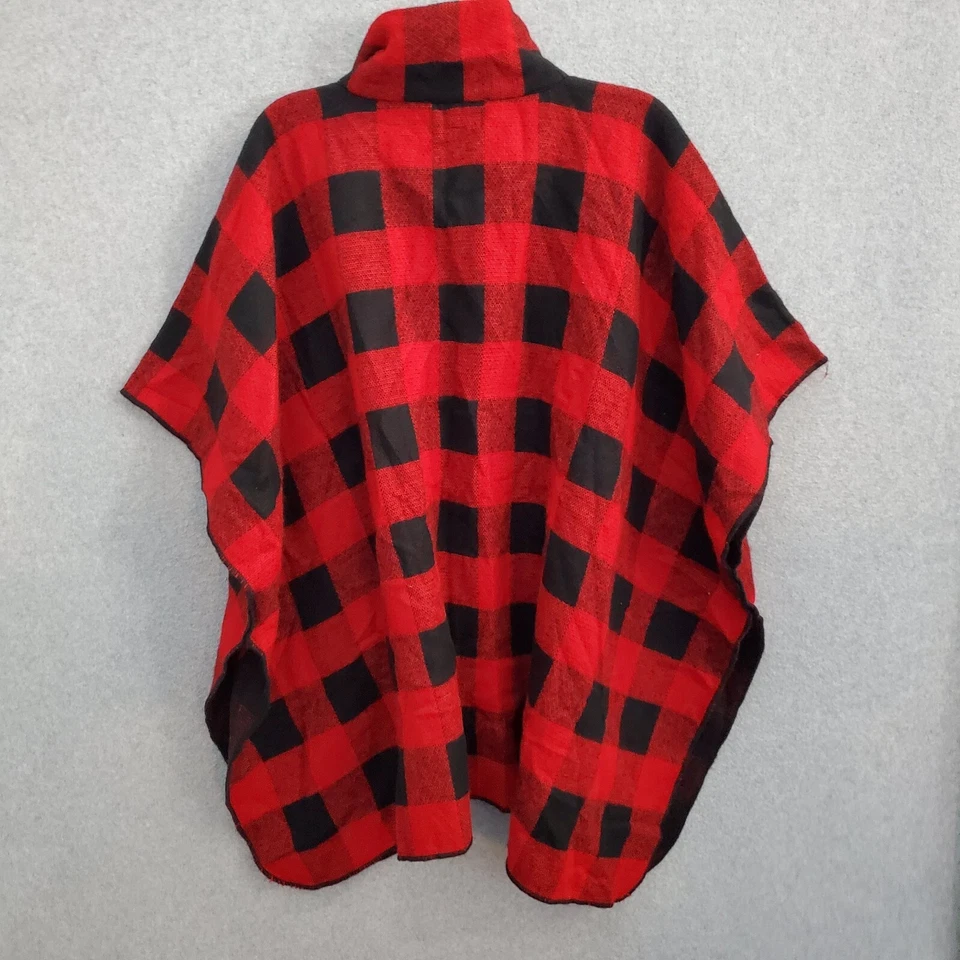 Suéter Marcus Adler Mujer Talla Única Rojo Cuadros Poncho Imitación Piel Cuello Simulado Foto 4 de 4