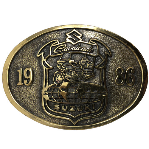 VTG 1986 Suzuki Cavalcade 4" Solid Brass Belt Buckle Motorcycle Bike Biker