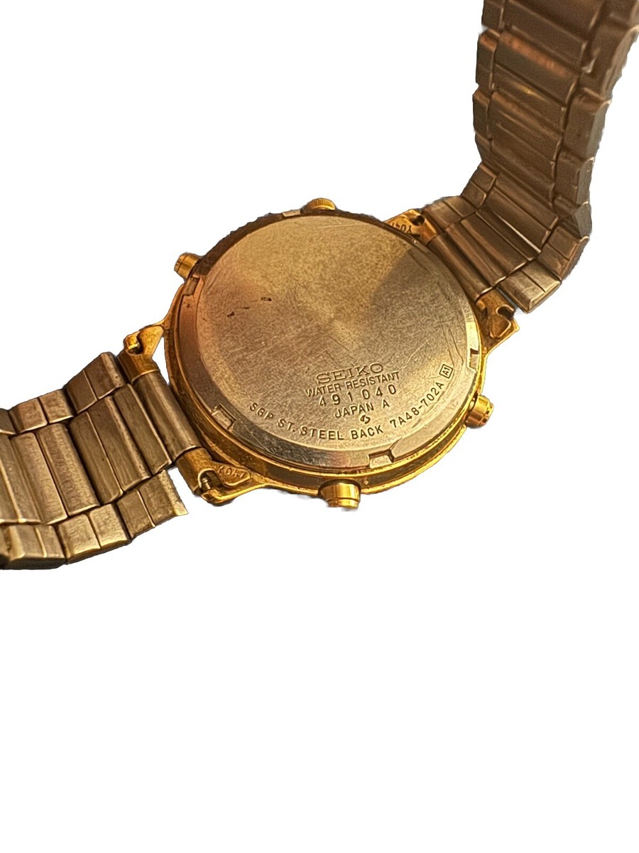 Vintage SEIKO Moon Phase 7A48-702A Quartz Chronograph Gold Vintage SEIKO Moon Phase 7A48-702A Quartz Chronograph Gold
