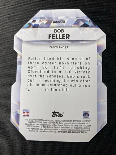 2022 Topps Update Series - Diamond Greats Die-Cuts Bob Feller #DGDC-59 Black... - Picture 2 of 2