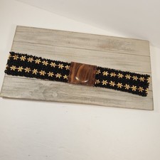 Wood Beaded Belt Wood Buckle Elastic Boho