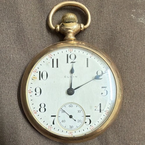 New ListingElgin Full Hunter Vintage Pocket Watch Yellow Gold Case White Dial