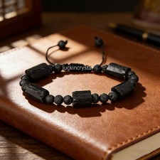 Raw Black Tourmaline Lava Rocks Beaded Crystal Protection Healing Bracelet