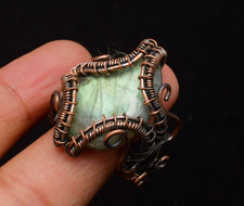 Labradorite Gemstone Copper Wire Wrapped Handmade Jewelry Ring Size 10