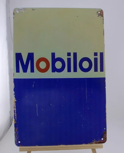 Mobiloil Retro Metal Tin Sign 12x8 Vintage Style Gas Oil Wall Decor