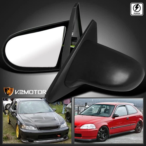 Fits 1996-2000 Honda Civic 2/3Dr Power Adjustable Black Side Mirrors Pair 96-00