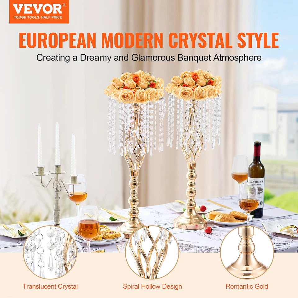 VEVOR Vase de mariage supports de fleurs en cristal pour décoration 55 cm 10 PCS - Photo 2/4