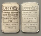 New ListingPair of Vintage USCE United States Coin Exchange 1 Troy Ounce .999 Silver Bars