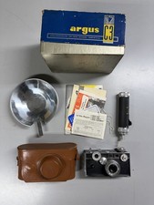 Vintage Argus C3 Black Camera w/ Flash, Case, Manual/Literature - Good Cond.