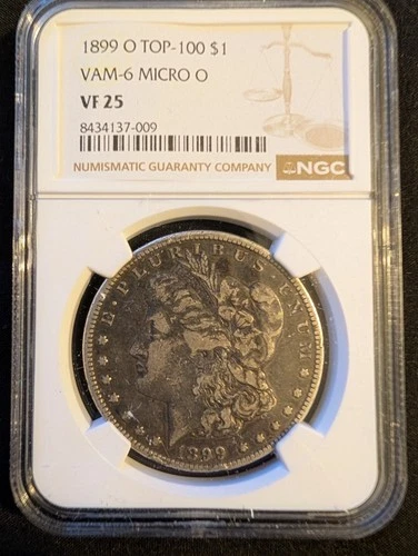 1899-O, Micro O, VAM-6, $1 Morgan Silver Dollar, Graded, VF-25