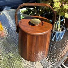 Vintage Mid Century Bar Ice Bucket Walnut
