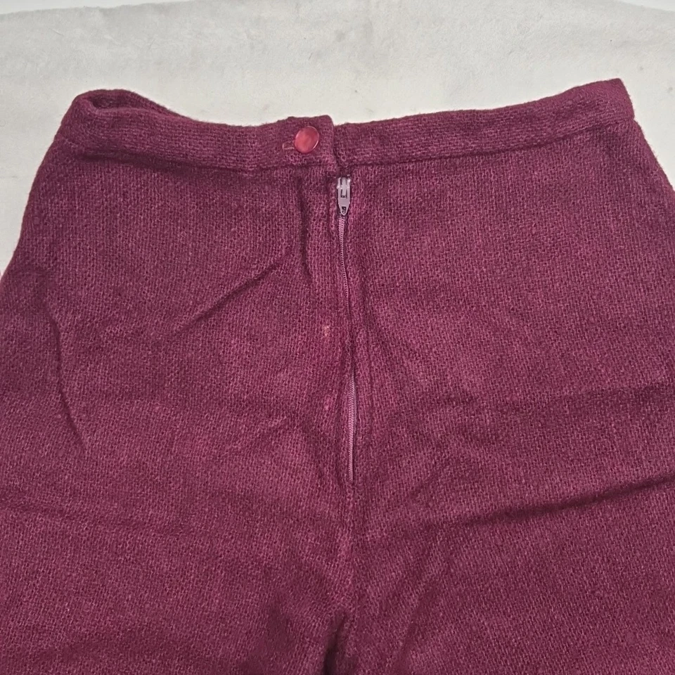 Pantalones De Colección Años 60 MOD Pierna Súper Ancha Acampanada Campana Parte Inferior Granate Cremallera Groovy Hippy Foto 3 de 4