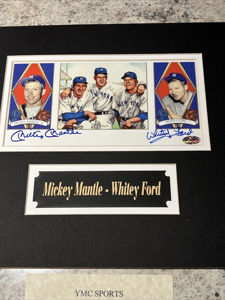 VTG MICKEY MANTLE & WHITEY FORD SIGNED 5x9 NEW YORK YANKEES YMC SPORTS COA 11x12 - Image 3 of 4