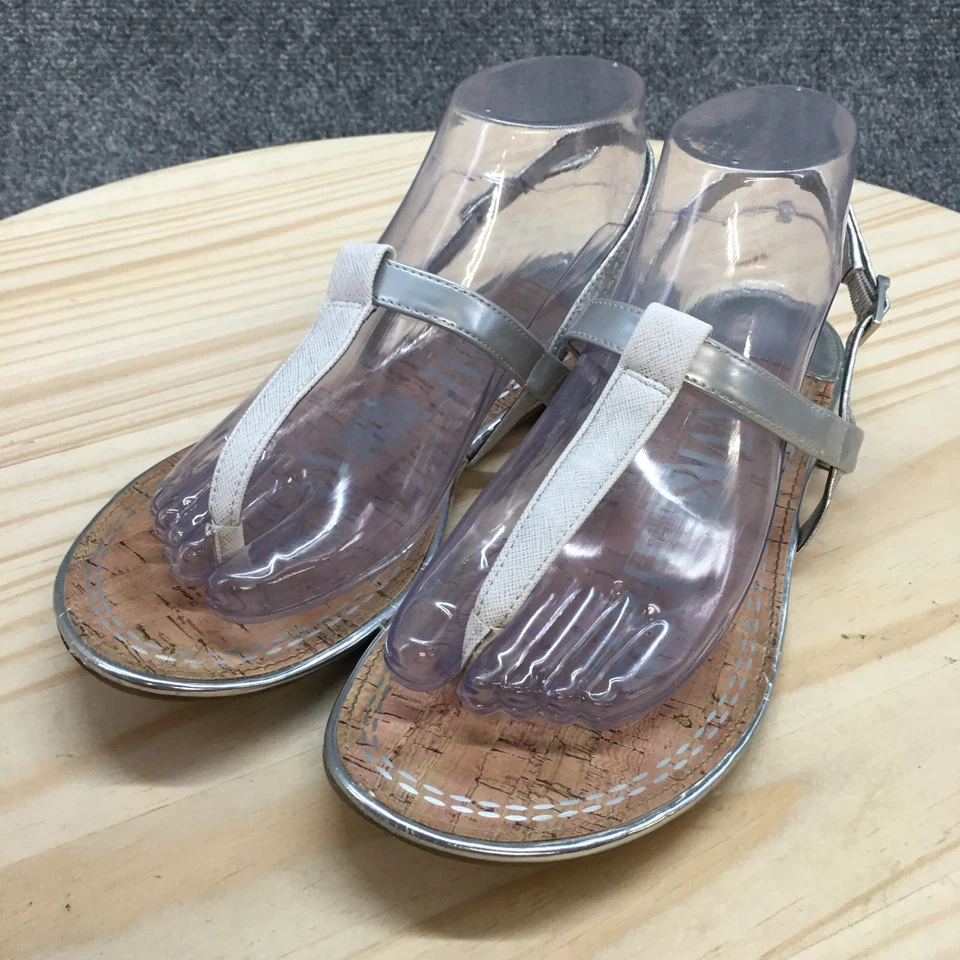 Sandalias Sam & Libby para mujer 8 tangas plateadas correa para el tobillo puntera informal puntera abierta Foto 3 de 4