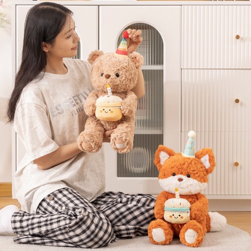 Plush Toy Cute Cartoon Birthday Cake Bear/fox Soothe Children Gift Doll 40cm - Picture 6 of 8