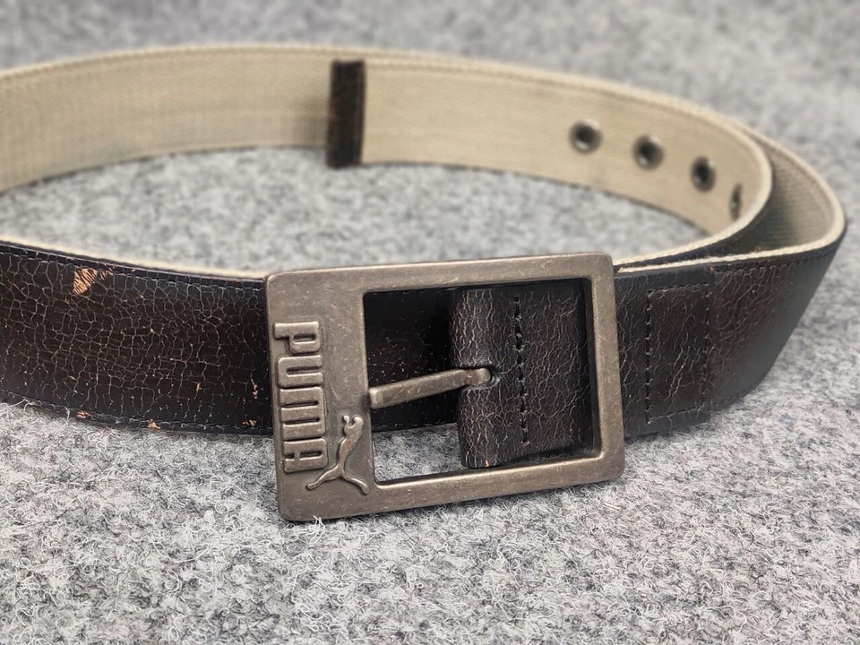 Cinturón de lona marrón oscuro vintage con logotipo de Puma estilo Y2K Foto 3 de 4