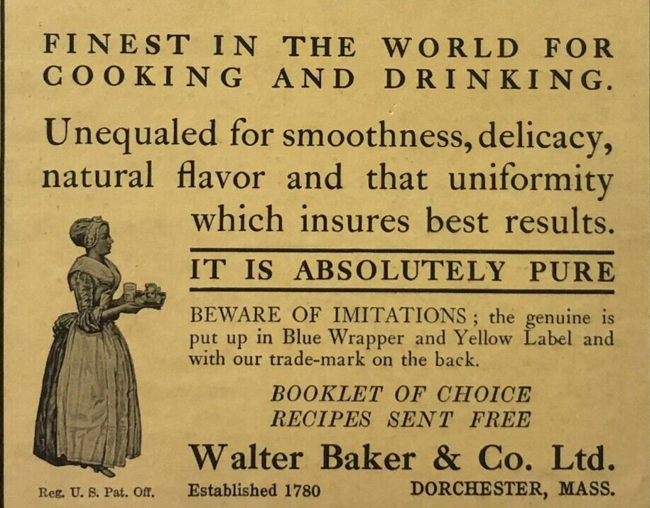 1911 Baker’s Chocolate Advertisement World Finest Cooking Drink Antique