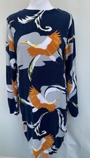 H&M Women's Bird Print Long Sleeve Viscose Dress Size 10