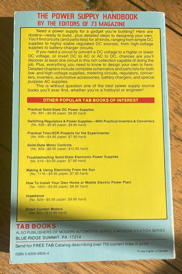 The Power Supply Handbook by Editors of 73 Magazine 1st Ed Tab Books