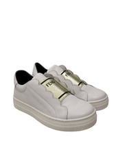 NEW Fendi Girls White Leather with Gold Band Logo Trainers Sneakers 31 US 13