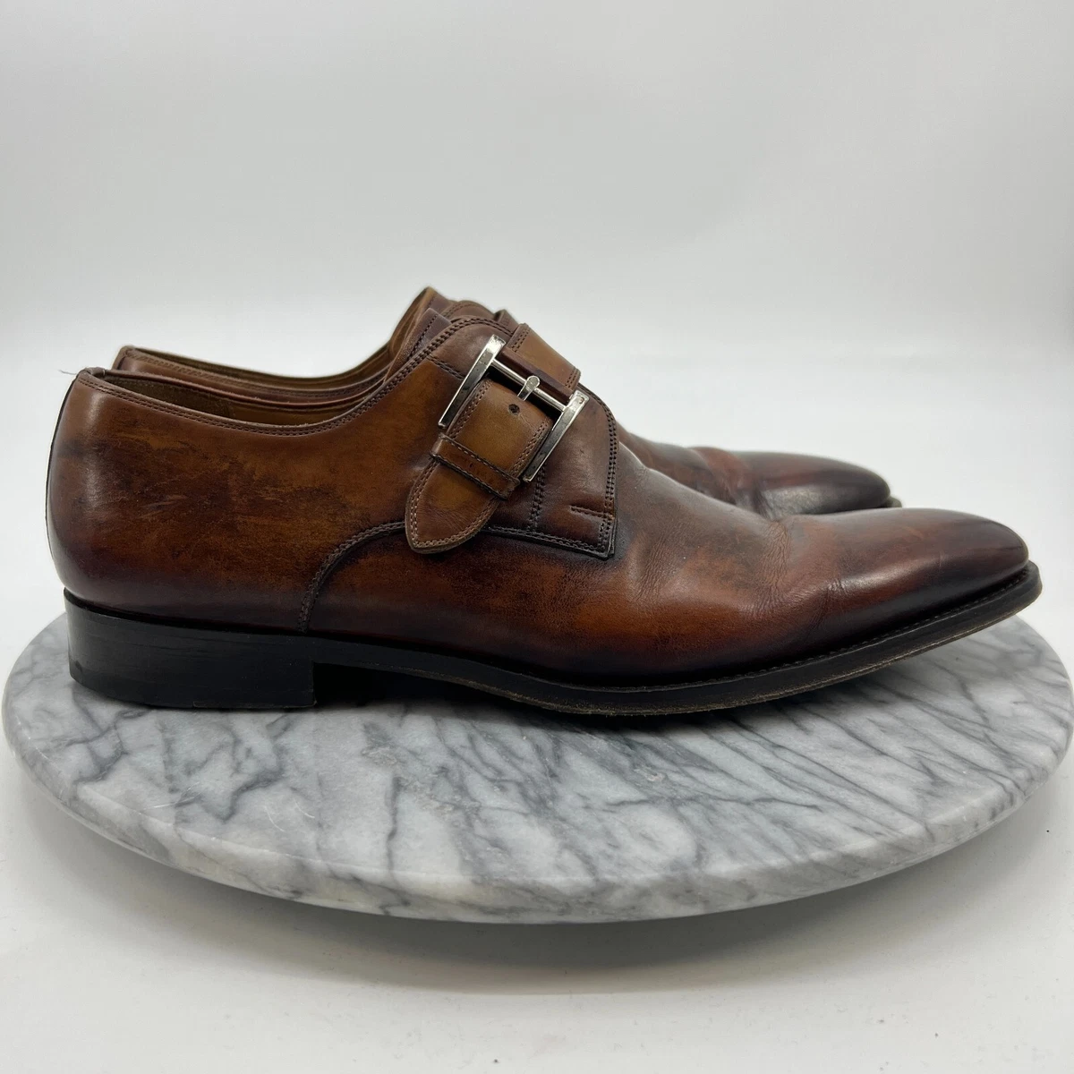 Magnanni Marco II Dress Shoes Mens 9 Brown Leather Single Monk Strap Formal