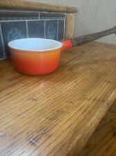 Vintage Descoware Orange Flame 80-A Enamel Cast Iron Saucepan