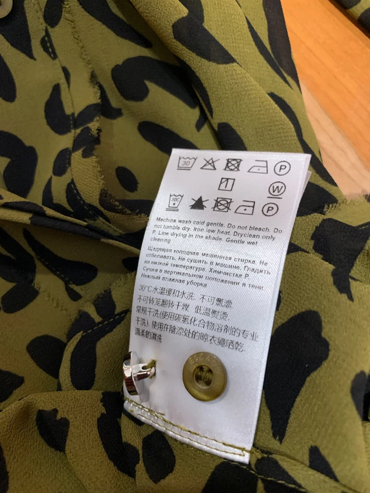 Escada Sport Lined Dress Women 40 Green Leopard Animal Button Belted Long Sleeve - Image 3 of 4