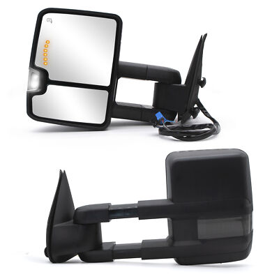 Pair Tow Mirrors Power Heated Signal Light Fits 2003-2006 Chevrolet Tahoe Black