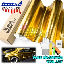 Chrome 3D Carbon Fiber Gold Sticker Decal Vinyl Wrap Sheet Film Bubble Free