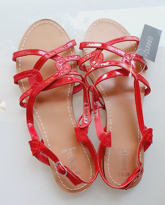 Flache Damen-Sandalen Dunnes rot Lackleder UK-Größe 4,5,6,6,5,7,5