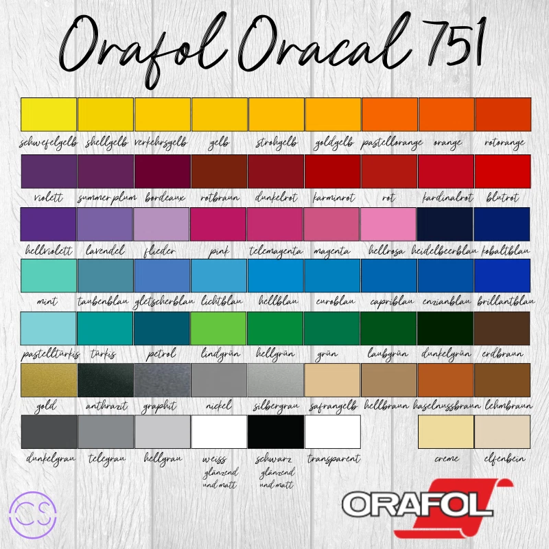(15,87€/m²)Vinylfolie Plotterfolie Oracal 751c DIN A4 (21x30cm)