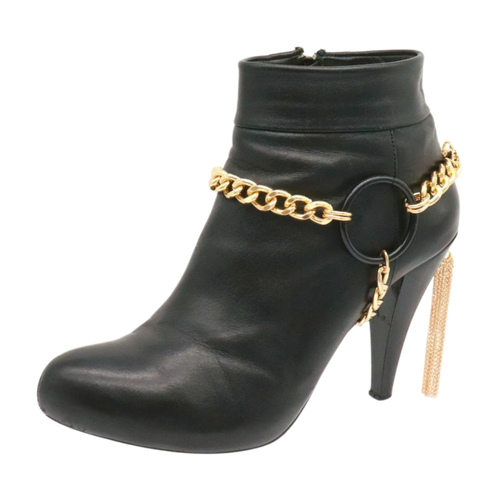 Chaîne femme métal doré 2 bottes bracelet chaussure cercle noir breloque gland moto - Photo 20/24