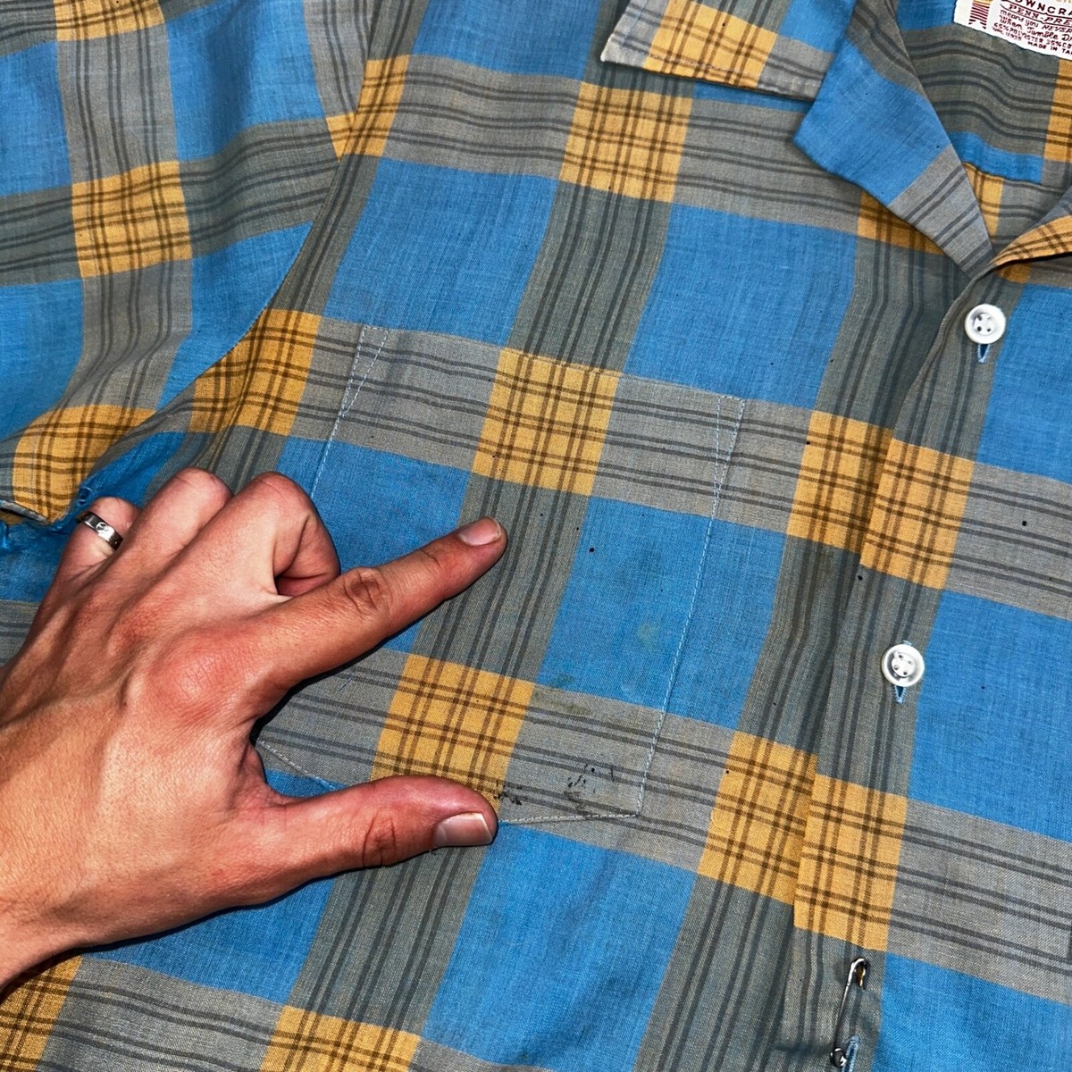 Vintage 60s 70s Pennys Towncraft Blue Camp Loop Collar Shirt