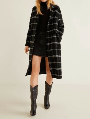 Mango Manteau Long A Carreaux Noir Et Blanc Taille Xs 34 Ebay