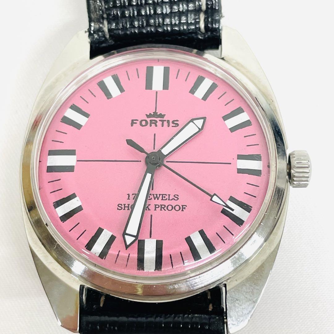老舗スイスブランドFORTISレッドダイアル腕時計 機械式手巻 35.5㎜17石 Fortis Swiss Mechanical Watch 35.5mm Red Dial Hand-Wound