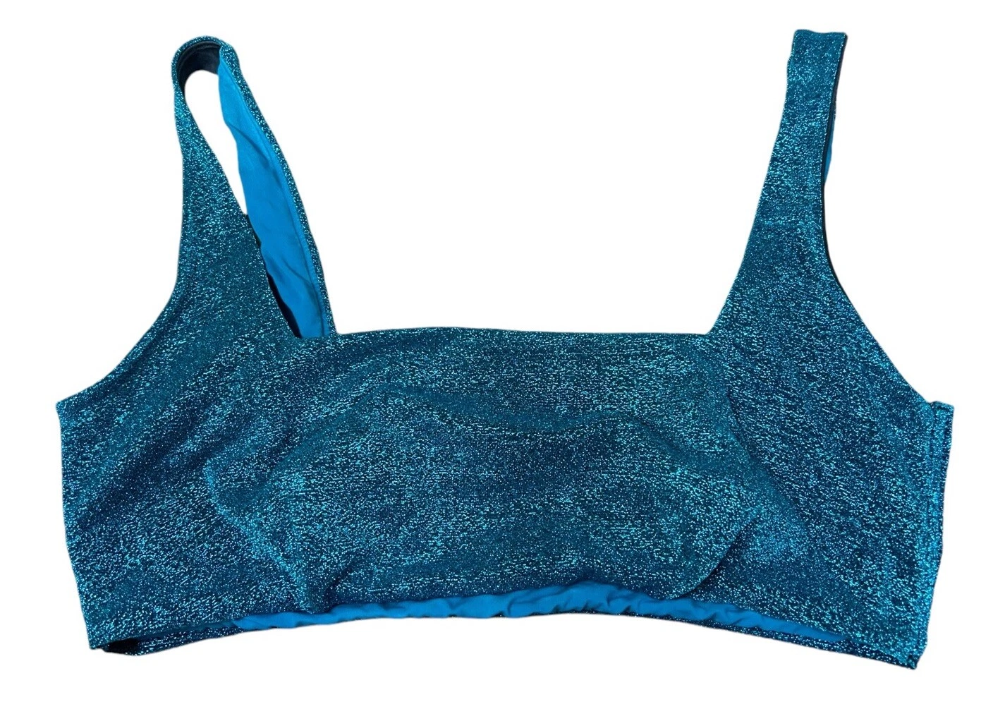 Asos Design Curve Crop Bikini Top Sz 16 Blue Glitter Square Neckline