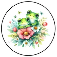 WATERCOLOR FROGS FLOWERS ENVELOPE SEALS LABELS STICKERS PARTY FAVORS