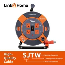 60 Ft. 14/3 Extension Cord Storage Reel w/ 4 Grounded Outlets & Surge Protector