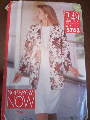see & sew 5763 MISSES' SLIM DRESS & JACKET Sewing Pattern SZS 6-14 UNCUT!!