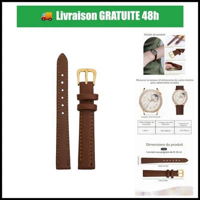 Bracelet montre femme cuir véritable marron 12 mm brileze - Photo 1/4