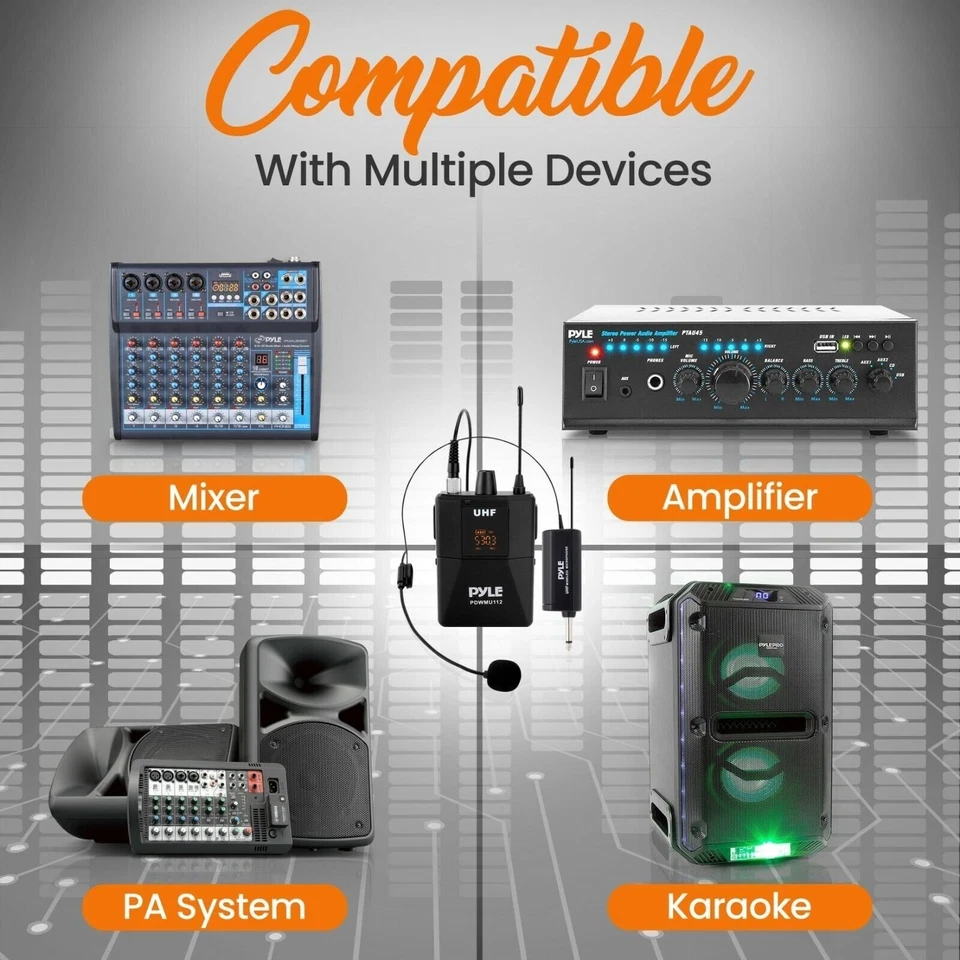Pyle UHF Wireless Microphone System Kit LED Digital Display Screens PDWMU112 - Image 2 of 4